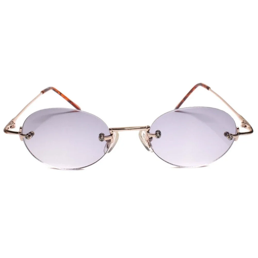 Genuine Vintage 80s Style Hip Hop Dapper Round Sunglasses Rimless Gold Frame